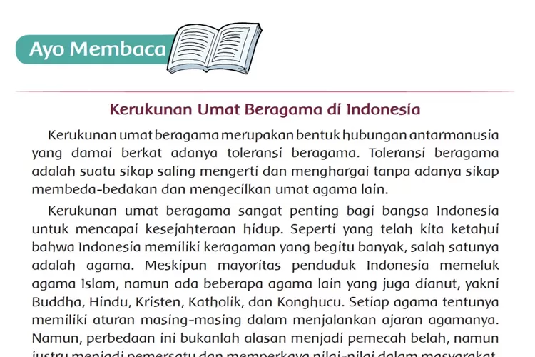 Materi 'Kerukunan Umat Beragama di Indonesia', Kunci Jawaban Tema 1 Kelas 5 Halaman 83