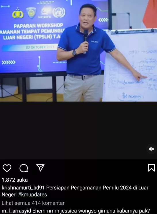 Akun Instagram Krisna Murti Diwarnai komentar kasus Jessica Wongso (Tangkapan layar akun @krishnamurti_bd91)