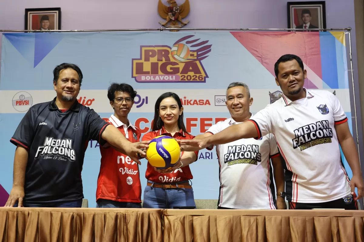 Jumpa pers jelang seri II putaran pertama Proliga 2026 di Kualanamu, Medan, Rabu, 14 Januari 2026. (PBVSI)