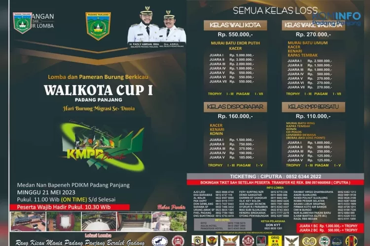 Difasilitasi Pemko Padang Panjang, KMPPB akan Gelar Lomba Burung Berkicau Wali Kota Cup I-2023