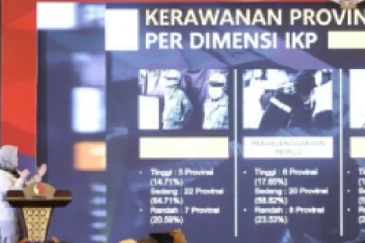 Koordinator Divisi Pencegahan, Partisipasi Masyarakat, dan Humas, Lolly Suhenty memaparkan provinsi rawan Pemilu 2024