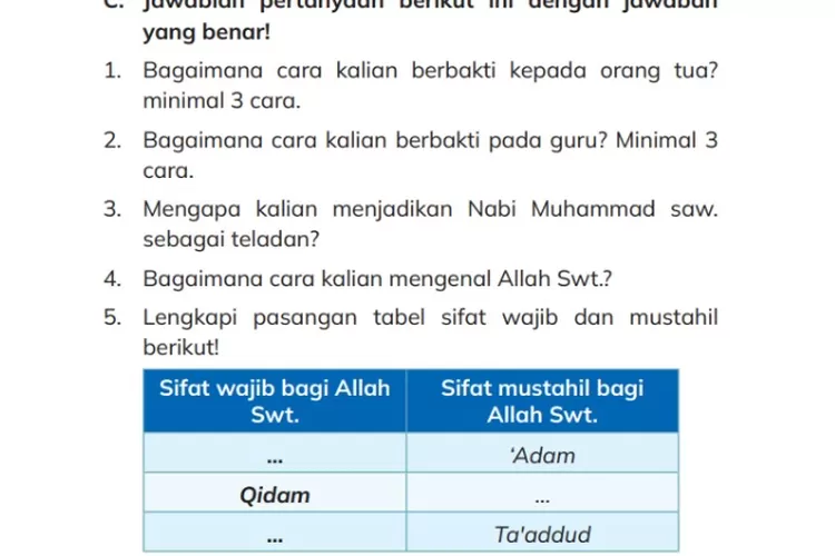 Kunci Jawaban PAI Kelas 3 SD MI Halaman 136 Kurikulum Merdeka ...