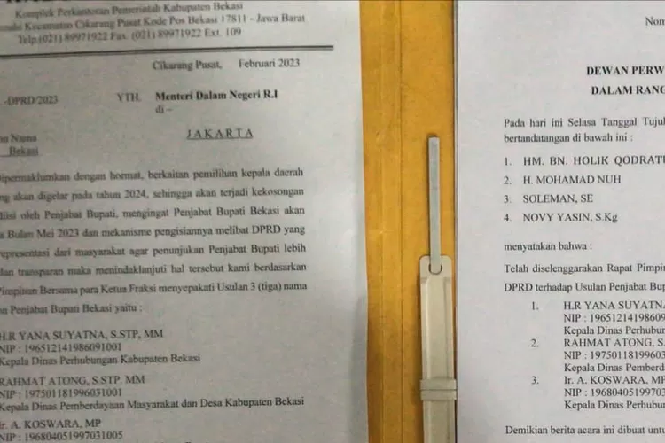 Surat Pimpinan DPRD Kabupaten Bekasi terkait usulan nama bakal calon Pj Bupati Bekasi yang dikritisi LSM Jeko. (FOTO: Dok. Jeko) 