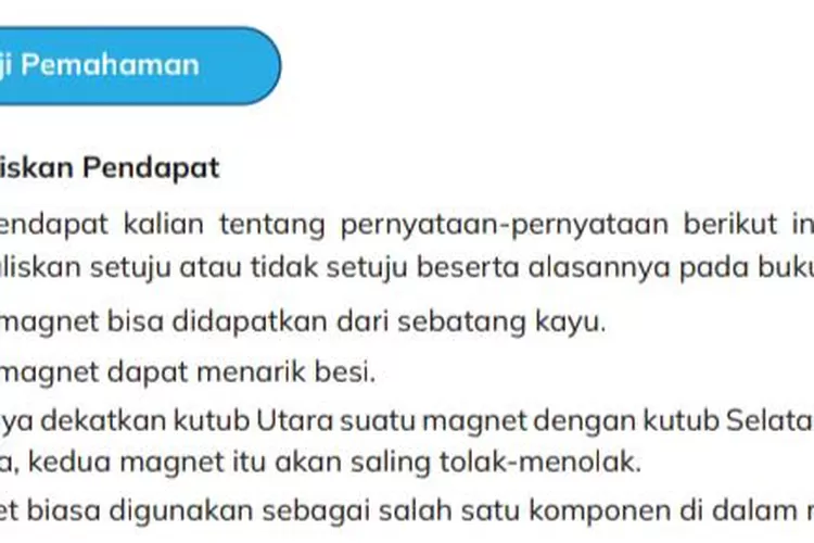 Kunci Jawaban IPA Uji Pemahaman Kelas 5 SD Halaman 104 Bab 3 : Magnet ...