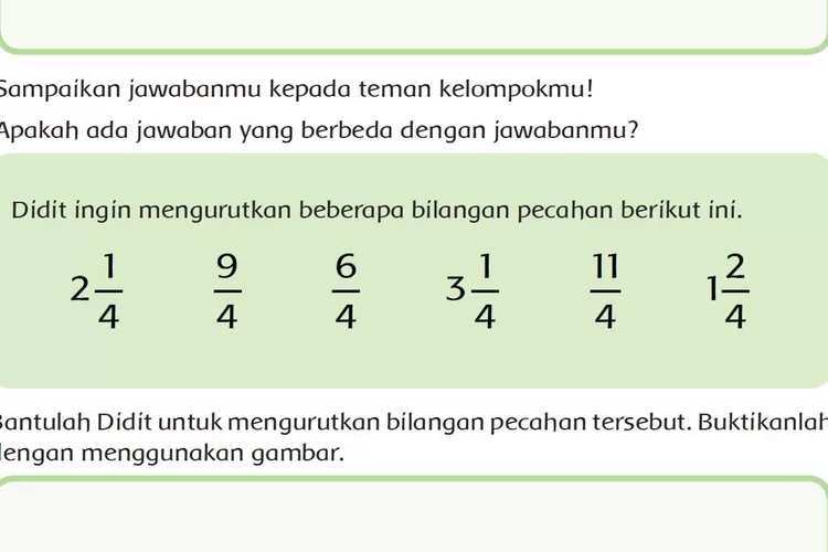 Materi 'Mengurutkan Bilangan Pecahan', Kunci Jawaban Tema 2 Kelas 6 SD Halaman 15