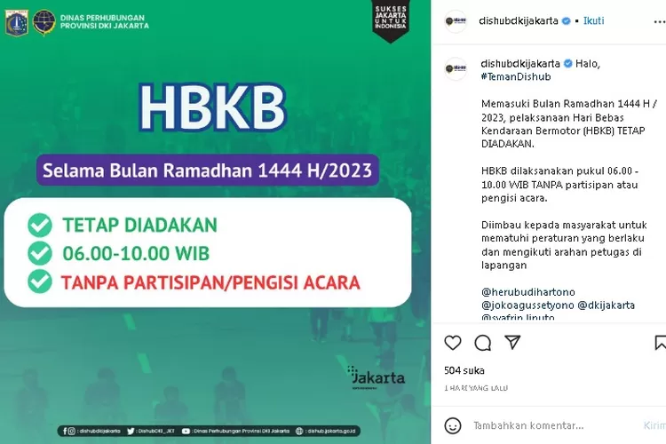 acara Car Free Day atau HBKB di Sudirman Thamrin tetap dilaksanakan pada Ramadhan 1444 H