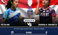Head to Head Gregoria Mariska Tunjung Vs Yeo Jia Min di Babak 16 Besar Hongkong Open 2023