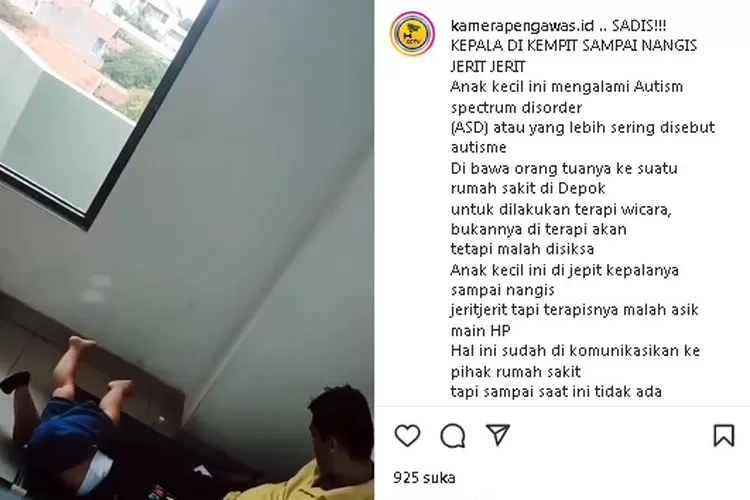 Tangkapan layar sebuah video yang menunjukkan terapis anak di Depok diduga melakukan kekerasan terhadap anak balita.