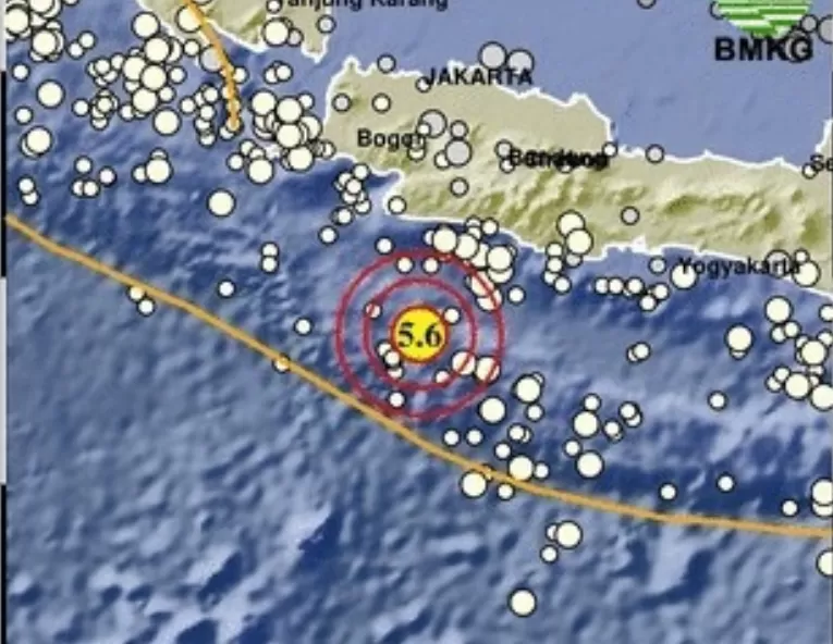 Gempa bumi terkini dengan kekuatan Magnitudo M5,6 mengguncang wilayah Sukabumi, Jawa Barat,