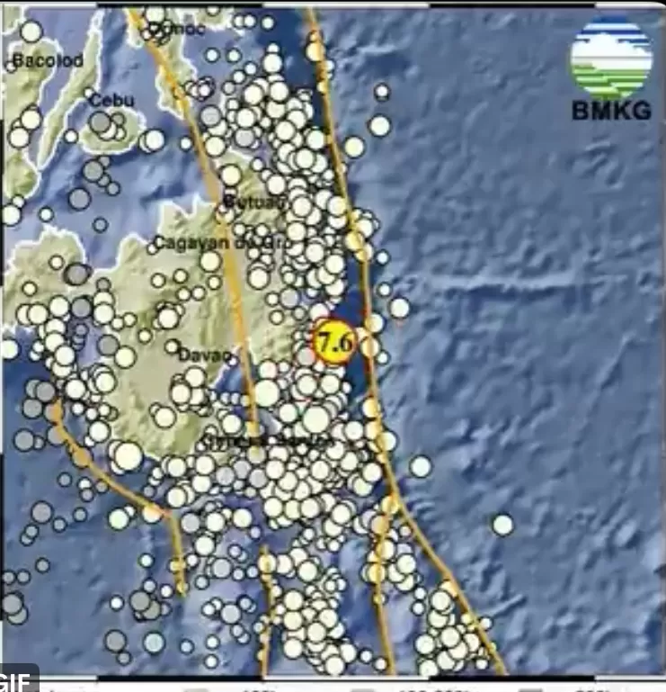Gempa berkekuatan magnitudo 7,6 yang mengguncang wilayah perairan Timur Laut Melonguane, Sulawesi Utara