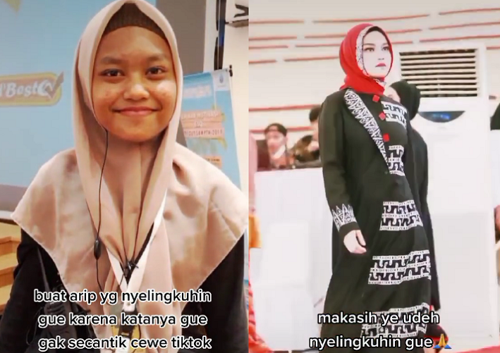 Video curhatan finalis Putri Banten 2021 yang bernama Amalia Fauziyyah Idris yang diselingkuhin kekasihnya karena tak secantik cewek TikTok. (TikTok/@bociwtinggi)