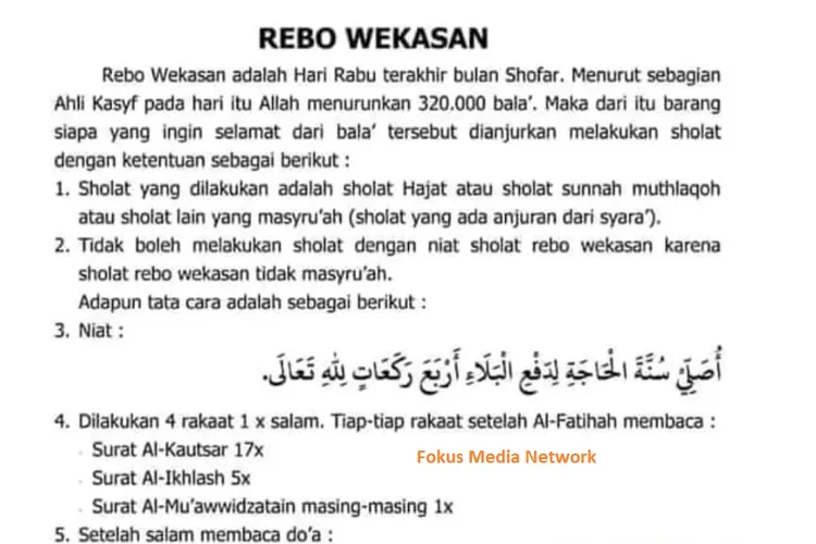 Doa Rebo Pungkasan Bulan Safar Serta Niat Sholat Rabu Wekasan Bahasa ...