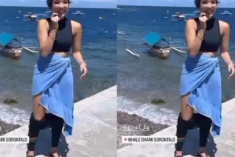 Celana Gisel melorot saat diwawancarai (Tangkapan Layar/TikTok)