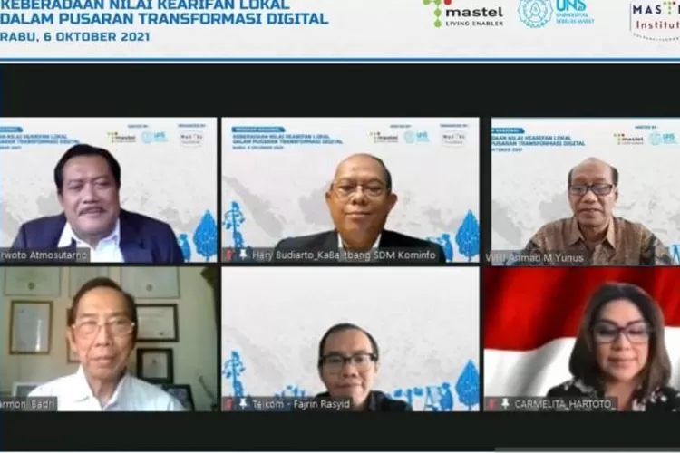 Para narasumber dalam webinar nasional "Keberadaan Nilai Kearifan Lokal dalam Pusaran Transformasi Digital&rdquo; yang dihelat oleh Masyarakat Telematika Indonesia (MASTEL) secara daring pada 6 Oktober 2021.  (ANTARA/HO)