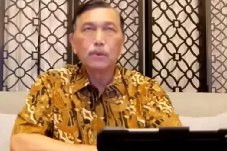 Menko Kemaritiman dan Investasi selaku Koordinator PPKM Jawa-Bali Luhut BInsar Pandjaitan dalam konferensi pers PPKM, Senin (16/8/2021) (ANTARA/Ade Irma Junida)