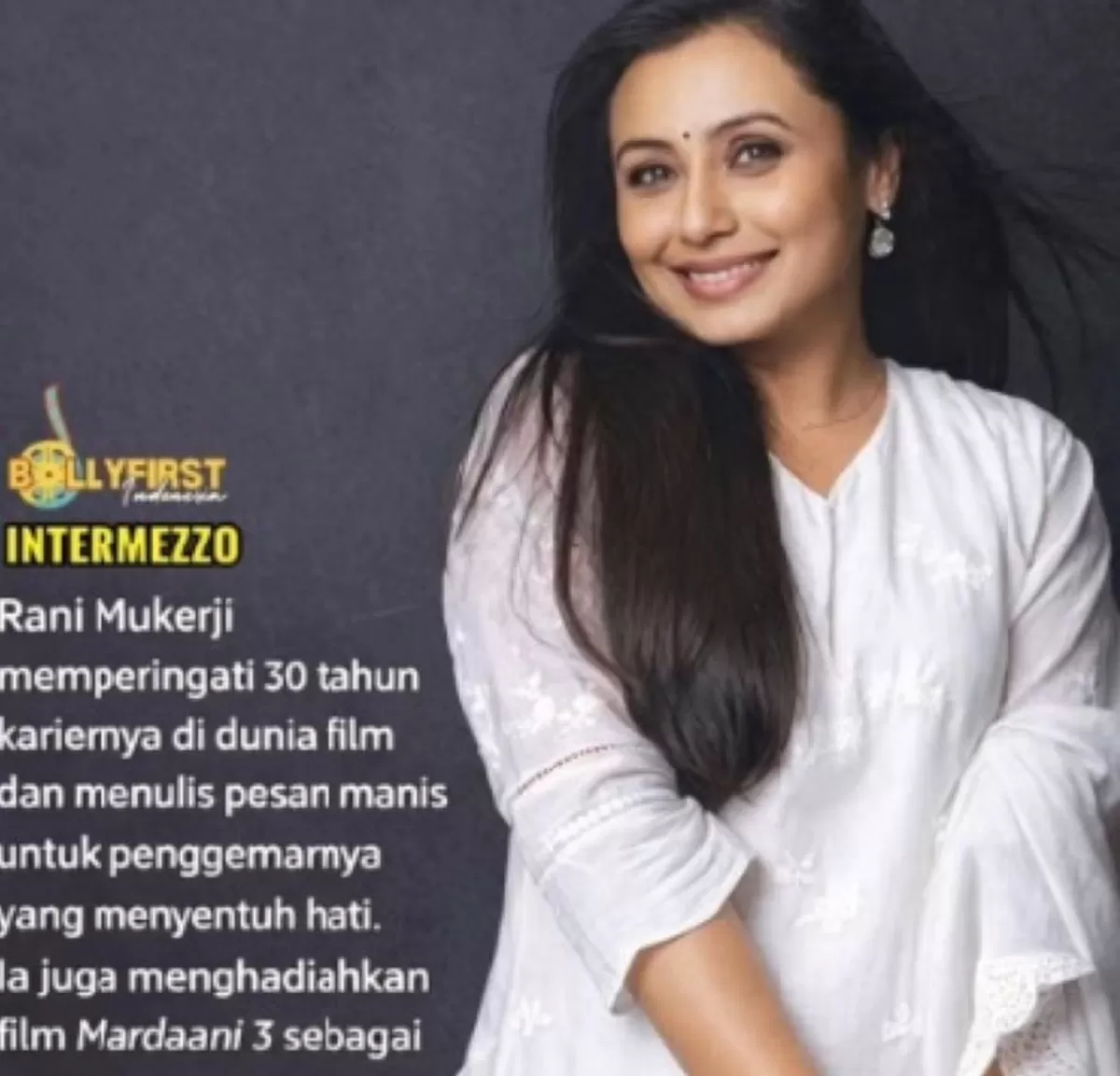 Rani Mukerji, memulai debut film Bollywood dengan membintangi film RAJA KI AAYEGI BAARAAT (1996). Kini, 30 tahun sudah Rani Mukerji berkiprah di industri perfilman Bollywood.  (tangkapan layar IG bollywoodfirstindonesia)